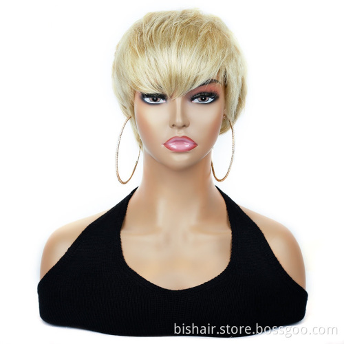 Wholesale Short Straight Wig With Pixie Cut Bob Full Machine Made Wigs Brazilian Remy Human Hair Wigs For Black Women